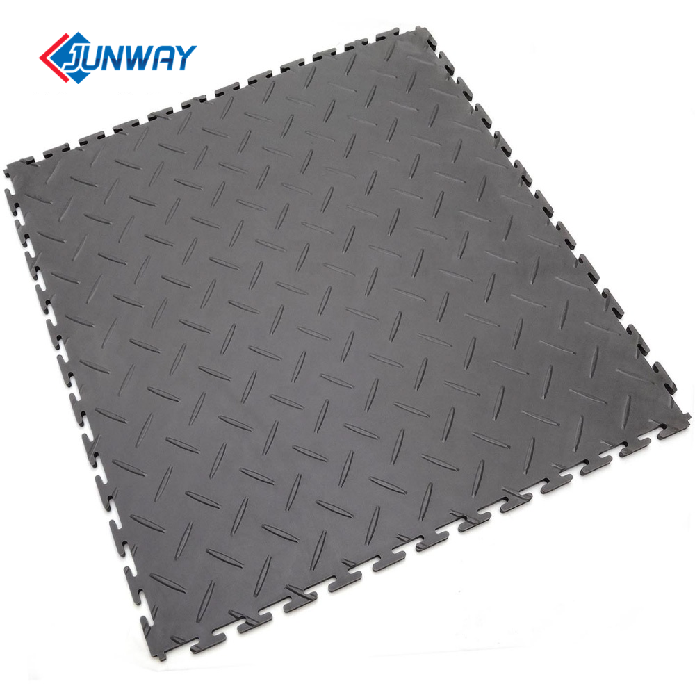 Flexible Raised Steel Plate Pattern Gray PVC Garage Vinyl Flooring Tile